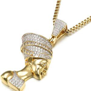 Women Egyptian Nefertiti Pendant Necklace Gold Plated 18K Zirconia Jewelry
